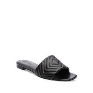 SANCTUARY Womens Black Contrast Culture Slip On Leather Slide Sandals Shoes 10 M